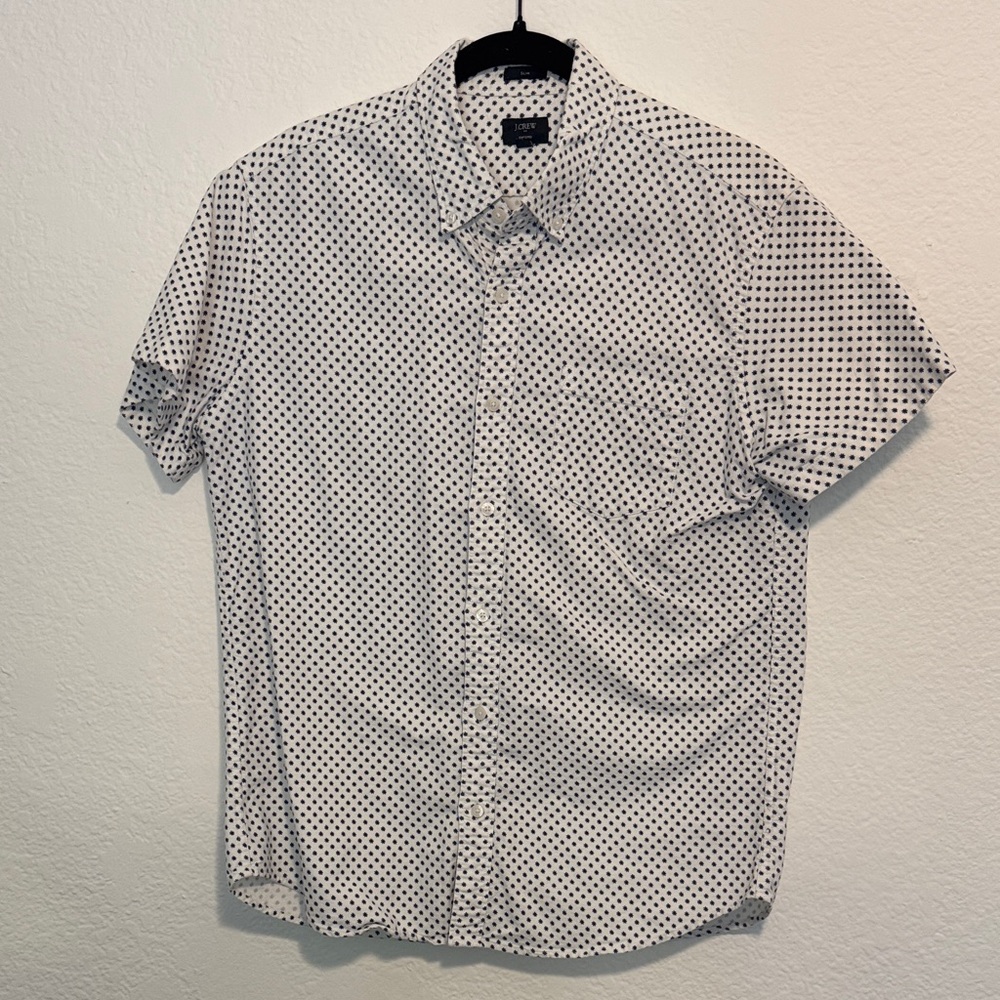 J.Crew Slim Fit Short-Sleeve Poplin Shirt in Star Dot Print Large 100% Cotton